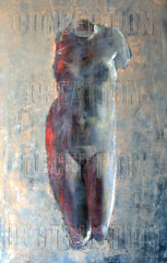 oil painting of Louvre statue with text